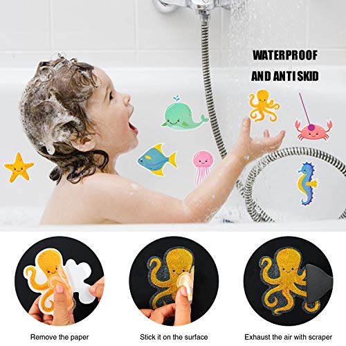 Secopad rutschfeste Badewannen-Aufkleber, 14 Stück, groß, meeresklebend, für Dusche, mit hochwertigem Schaber