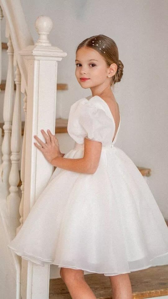 Flower Girl Dresses for Wedding Puff Sleeve Prom Ball Gown Tulle First Communion Dress3
