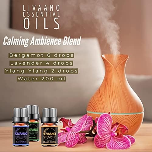 LIVAANO 100% Natural Essential Oils -12, Diffuser Oil - Essential Oil Set - Fragrance Oil - Lavender, Peppermint, Eucalyptus, Tea Tree, Cinnamon,