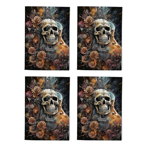 Image of Gothic Skull Guitar Art Cards Multipack of 4 Thrash Metal Greeting Cards For Any Occasion Blank Inside A6 10 x 15 cm