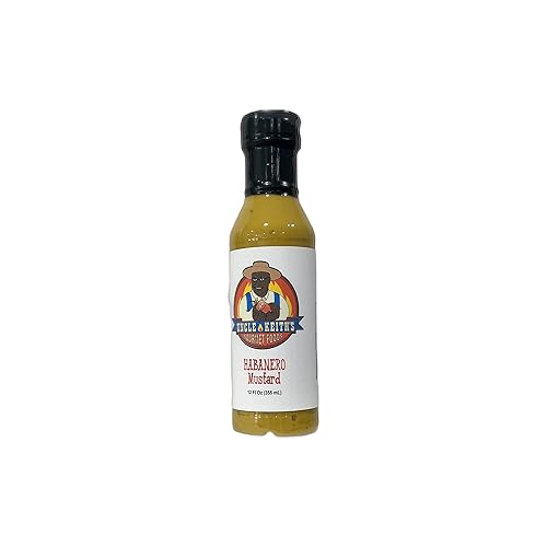 Uncle Keith's Gourmet Foods Mostaza Habanero hecha con Habaneros frescos y chiles serrano, 12 onzas líquidas. Vegano