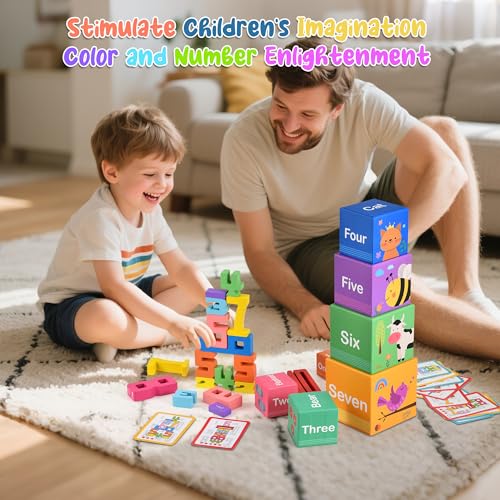 Image of Wooden Number Building Blocks & Stacking Toys for Toddlers 3+ Years Old, Digital Building Blocks, 1-10 Digital Blocks Toys, Balance Competition Toy, Educational Gift for Kids Boys and Girls