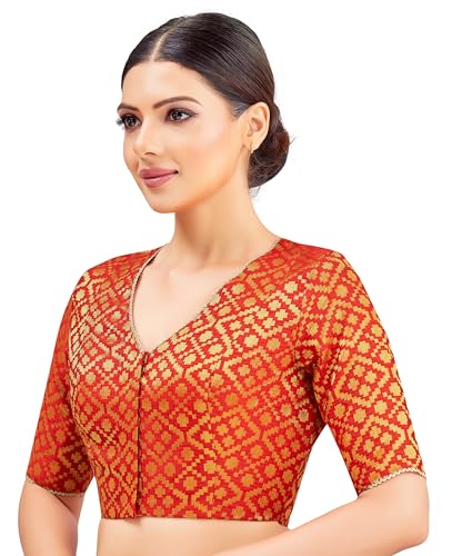 Image of Studio Shringaar Women's Readymade Brocade Elbow Length Sleeves Saree Blouse