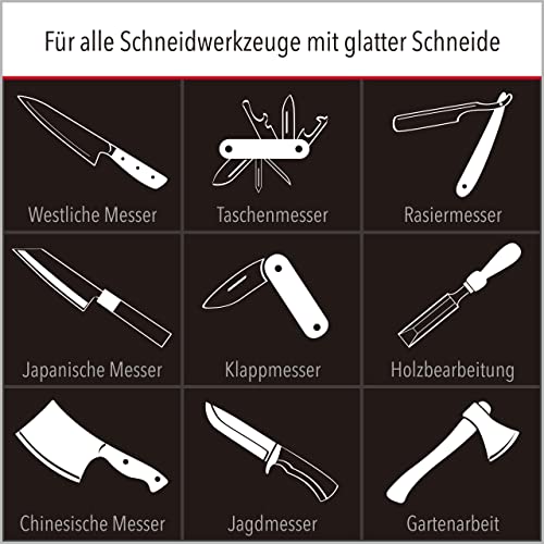 CULILUX® Pro Schleifstein Profi Set XL Wetzsteine Körnung 400 1000 6000 auf Glas doppelseitige Leder-Abziehbank rutschfeste Schleifbasis mit Silikon-Halterung Schärfhilfe Abrichtstein