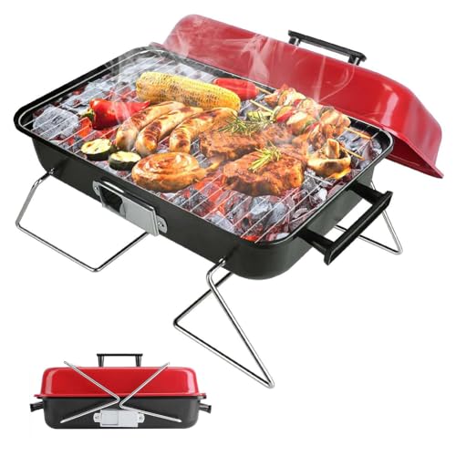 Parrilla portátil de carbón ahumador para cocinar al aire libre, barbacoa plegable con tapa para patio trasero, camping y picnic, parrilla de carbón de mesa