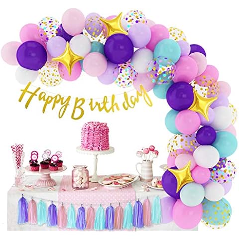 338Pcs Unicorn Birthday Balloons Arch Garland Kit, Confetti Latex Foil Purple Pink Balloons Happy Birthday Banner Tassels for Unicorn Birthday Decorations for Girls Party Supplies Cover