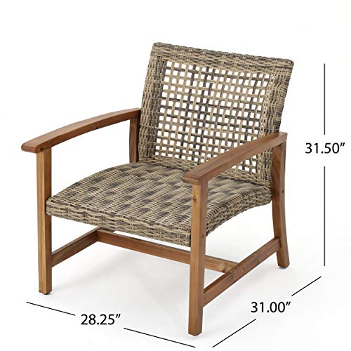 Christopher Knight Home Hampton Outdoor Mid-Century Wicker Club Chairs With Acacia Wood Frame, 2-Pcs Set, Natural Stained / Grey #TOP2