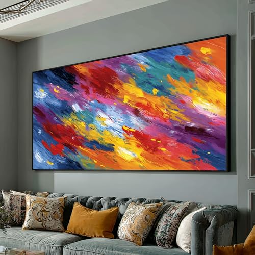Toile abstraite moderne pour salon dynamique art mural coloré grand format