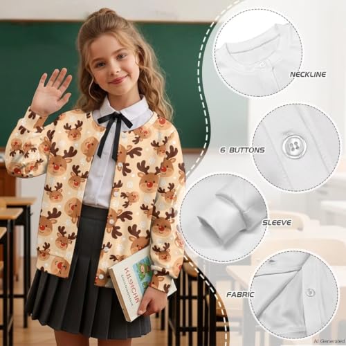Image of Girls Cardigans Sweater Long Sleeve Crew Neck Button Down Sweaters School Outerwear for Kids Fall Winter Tops