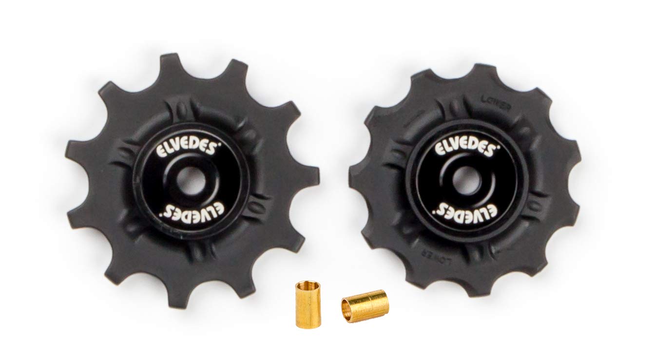 Elvedes Galets de derailleur – Komplettset 2 x 11 Zähne, Edelstahl, ABEC 5, Schwarz