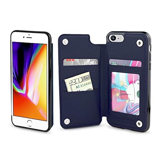 Gear Beast Lychee PU Leather Protective Top View Slim Wallet Case Fits iPhone 8/7 Includes Flip Folio Cover, with Five Card Slots Including Transparent ID Holder