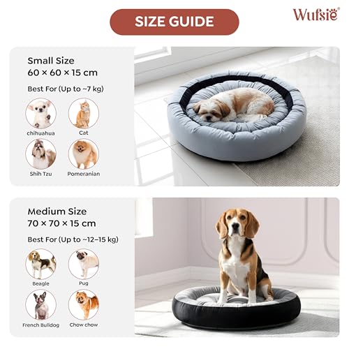 Image of Velvet Dog Bed in Round Shape | Small 60 Cm | Premium Velvet Pet Bed for Cats and Puppies | Soft & Cozy Sleeping Bed for Dog with Removable Insert | Black & Grey