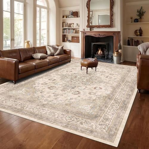 vivorug 6x9 Neutral Area Rugs, Ultra-Soft Washable Rug for Living Room Dinner Room Bedroom, Non-Slip Vintage Beige Rug, Indoor Carpet Large Area Rug