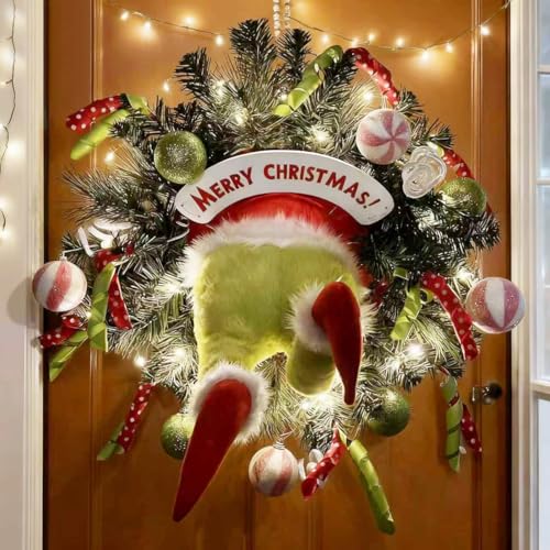 Christmas Wreath - Christmas Green Elf Plush Legs Wreath, 20