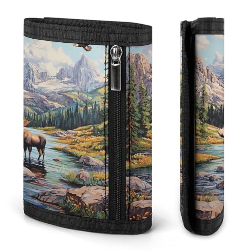 Mooses Crossing Streams Flying Bird Trifold Wallets for Men Women Ultra Thin Card Holder Purse with Zip Coin Pocket3