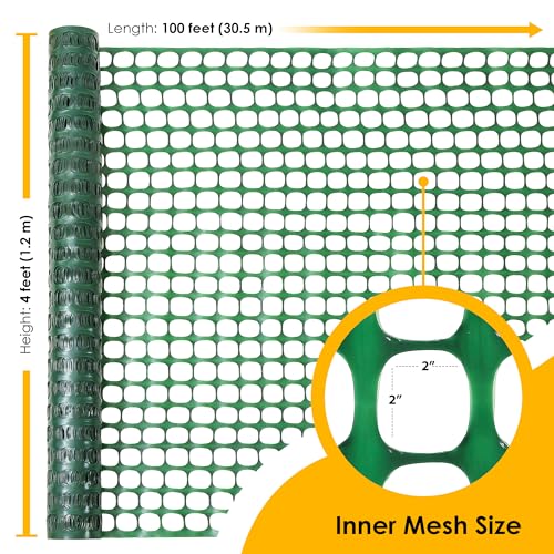 Image of Houseables Fencing, Temporary Fence, Snow Fence, 4x100' Feet, 10.55 lb /roll, Green Plastic Fencing, Deer Netting, Plastic Mesh Roll, Safety Netting, Construction, Yard, Garden, Chicken, Dogs, Backyard
