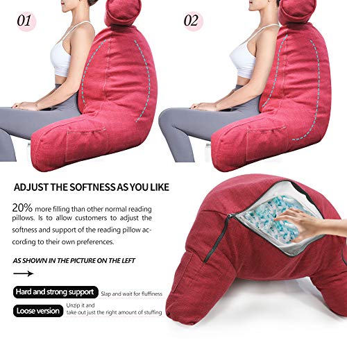 Sunside Reading Pillow For Sitting In Bed With Detachable Neck Roll,Back Support Pillows With Arms,Lounge/Study/Gaming/Tv/Pillow With Washable Cotton Linen Cover,Memory Foam Filling #TOP5