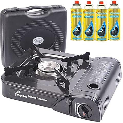 Portable Camping Stove with Cary Case | Premium Camping Gas Stove Compliant Camping Stove Gas Portable Gas Camping Stove with Automatic Ignition & Heat Control (Camp Stove with 4 Gas Canisters) Cover