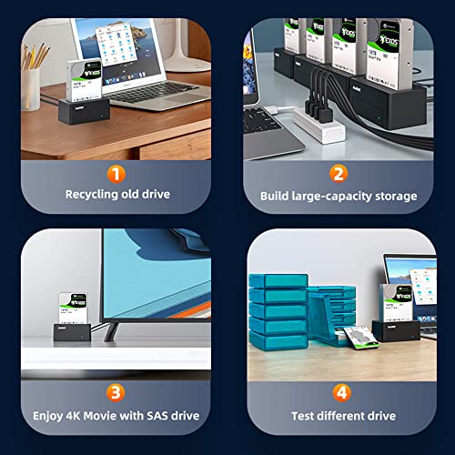 Maiwo Sas To Usb 3.0 Adapter, 2.5 3.5 Inch Sas Hard Drive Docking Station Enclosure Reader With 12V 2A Power Adapter, 5Gbps With Uasp, Up To 18Tb, Tool Free #TOP7