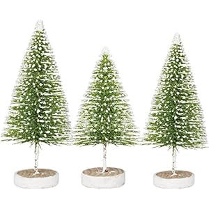 Primitives by Kathy Bristle Mica Plastic Sisal Tree Set of 3 Green with Snow Christmas Decor