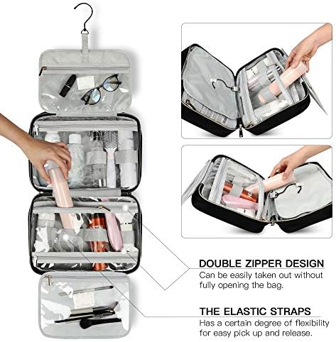 Large Hanging Toiletry Bag, Water-resistant Travel Toiletry Bag, Large Makeup Cosmetic Case Organizer for Full-Sized Shampoo, Container, Travel Accessories (Black, Large) 2 Large Hanging Toiletry Bag, Water-resistant Travel Toiletry Bag, Large Makeup Cosmetic Case Organizer for Full-Sized Shampoo, Container, Travel Accessories (Black, Large)