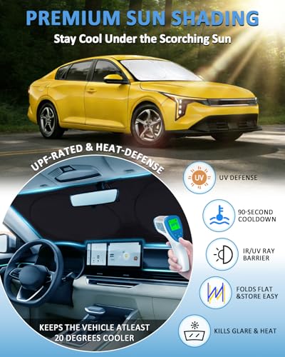 Image of Windshield Sun Shade for Kia K4 2025 2026 Window Sunshade | Custom-Fit K4 Sun Visor Protector 99% UV Block Heat Sun Shield Accessories