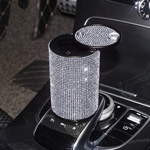 Image of Diamond Car Ashtray Hot-drilling Ash Tray For Car Bling Diamond Cigarette Holder With Lid Car Accessories Gifts For Women Car Home Office Decor