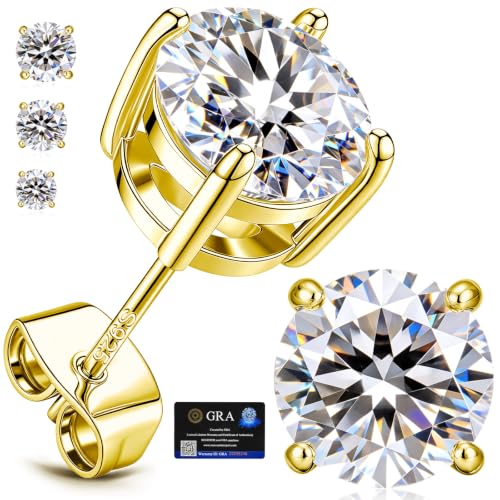 adoyi Moissanite Diamond Stud Earrings for Women Men 925 Sterling Silver Post Hypoallergenic 18K Gold Plated Flat Back Stud Earring Jewelry Round Cut D Color VVS1 Clarity Gift for Women 0.6CT - image 1