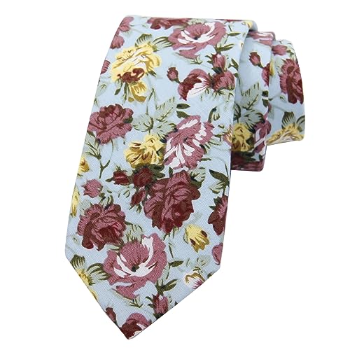 Image of Mantieqingway Men Skinny Tie Cotton Floral Necktie for Wedding Groomsmen Tie