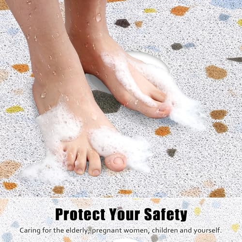 Image of Square Shower Mat Non Slip: 31x31 Inch Shower Floor Mat with Drain Hole in Middle, Super Soft and Comfortable PVC Loofah Massage Bath Mat for Shower, Anti Slip Shower Stall Mat, Quick Drying