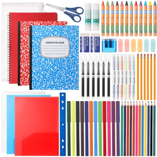 Gilprop 1 Set 2026 School Supplies Kit, 47 Pcs Per Set Back to School Supplies Primary Middle College Bundle Essential Stuff Bulk Pen Notebook Stationery for Kid Student Girl Teen Classroom Boy