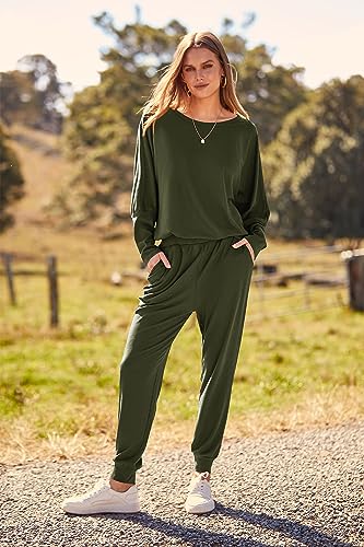 PRETTYGARDEN Women's Fall 2 Piece Lounge Set Long Sleeve Tops Ribbed Pants Spring Matching Sweatsuit Travel Outfits Clothes