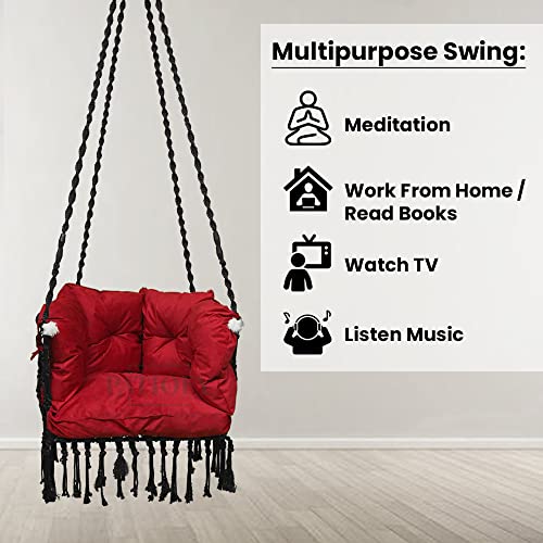 Image of Patiofy Premium C Shape Swing for Balcony /Swing for Adults for Home for Indoor and Outdoor /Jhula for Adults with Full Body Cover Red Cushion (Black)