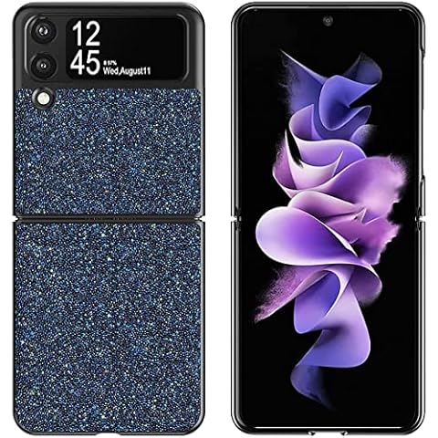 WEYNRBOX Glitter Case Compatible with Samsung Galaxy Z Flip 3 5G - Sparkly Shiny Phone Case Cover for Women - Slim Shockproof Anti-Slip Hard PC Cover for Samsung Galaxy Z Flip 3- Black Cover
