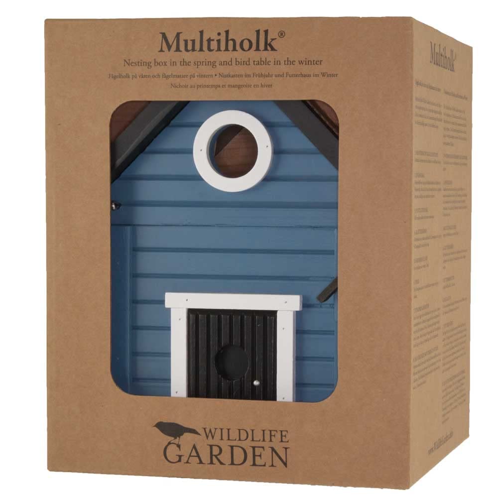 Wildlife Garden WG118 Multiholk Blaues Haus - Der Kombinierte Futtertisch und Nistkasten aus Holz