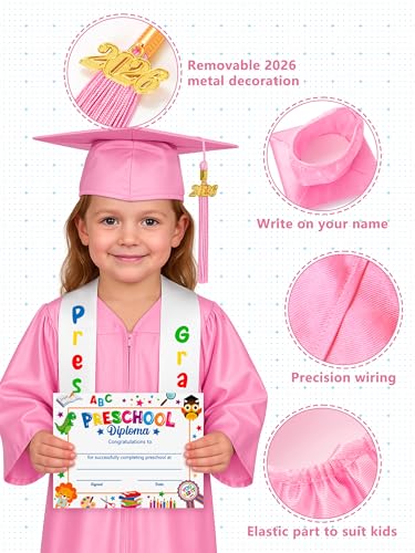 QZYL Preschool Graduation Cap and Gown Set, Unisex Kindergarten Graduation Outfit with Stole 2026 Tassel and Certificate — view 5