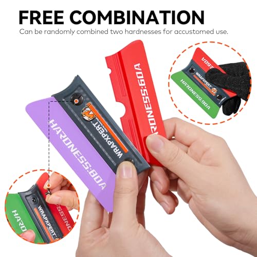 Image of WRAPXPERT Vinyl Wrap Squeegee Vinyl Wrap Tools Felt Squeegee for Car Wrap Magnet Tint Squeegee, 7 Hardness Removable Dual-Side Vinyl Wrapping Kits Window Tint Tools Decal Smoothing Scraper
