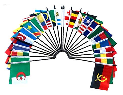 100 World Flag Set With Five 20-Hole Bases-100 Polyester Flag Centerpiece 4"X6" Flags, One Flag For 100 Popular International Countries, 4X6 Miniature Desk & Table Flags, Small Mini Stick Flags #TOP4