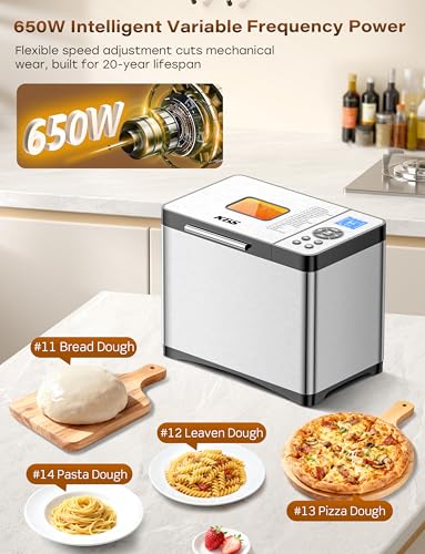 Image of KBS 19-in-1 Programmable Bread Maker, 2LB Bread Machine with Healthy Ceramic Pan, Stainless Steel Bread Maker Machine with 15H Timer& 1H Keep Warm, Sourdough, Gluten Free, 3 Crust Colors, 53 Recipes