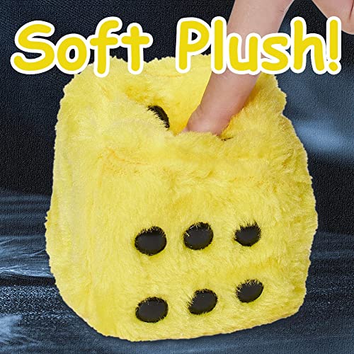 Image of 2.95'' Retro Fuzzy Plush Dice Car Charm Square Plush Dice Car Rear View Mirror Hanging Ornament Vehicle Mirror Hanging Accessories, Yellow