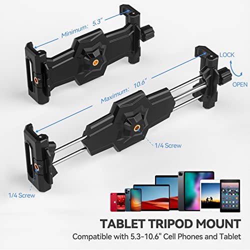 iPad and Phone Tripod Mount Adapter with Ball Head, iPad Holder for Tripod, 360 Rotatable Tablet Clamp Mount fits iPad Pro 12.9, iPad Air Mini 3 4, Galaxy Tab, Surface Pro, Selfie Stick(5.3-10.6") - Image 3