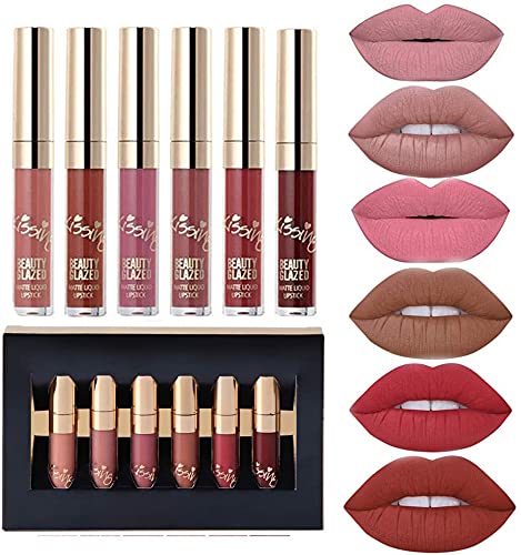 Long Lasting Sexy Matte Lip Gloss, Liquid Lipstick Waterproof Moisturizer Professional Lips Balm Makeup, 6PCS