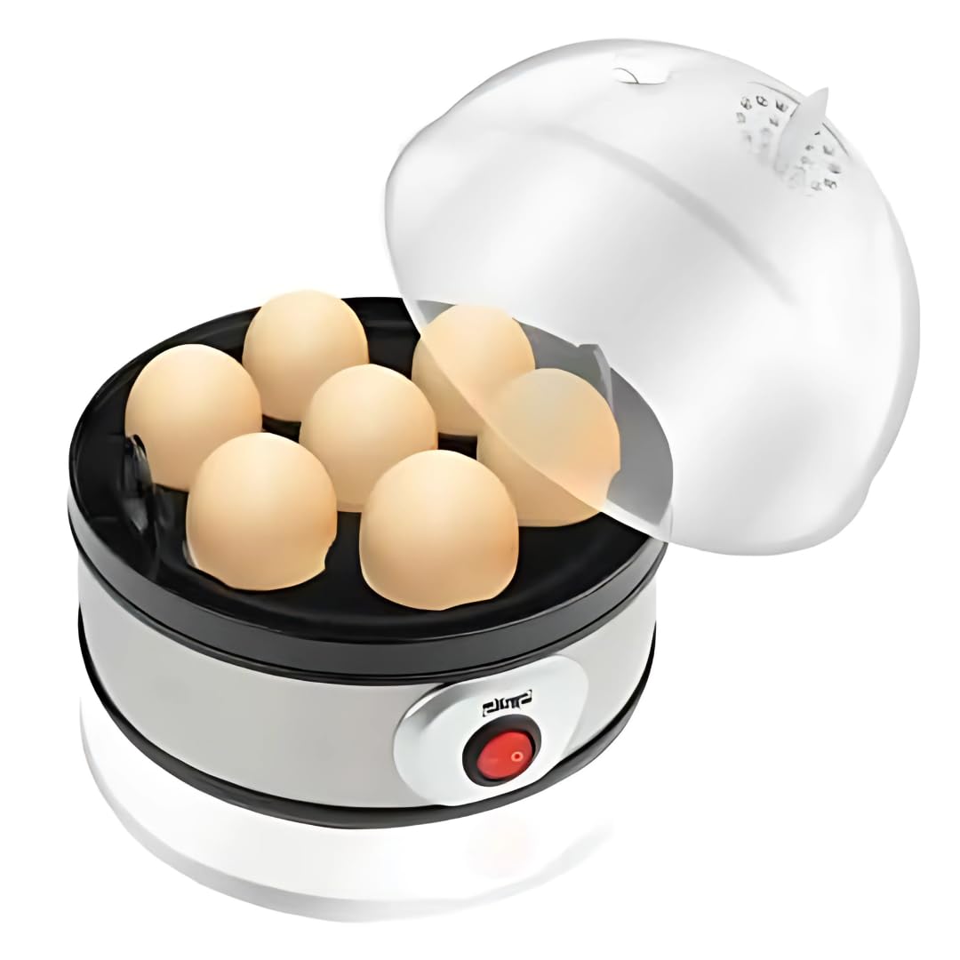 DSP Egg Cooker Auto Power Off Breakfast Machine Egg Boiler (7 Eggs, Silver/Black, Stainless Steel, Includes Measuring Cup)