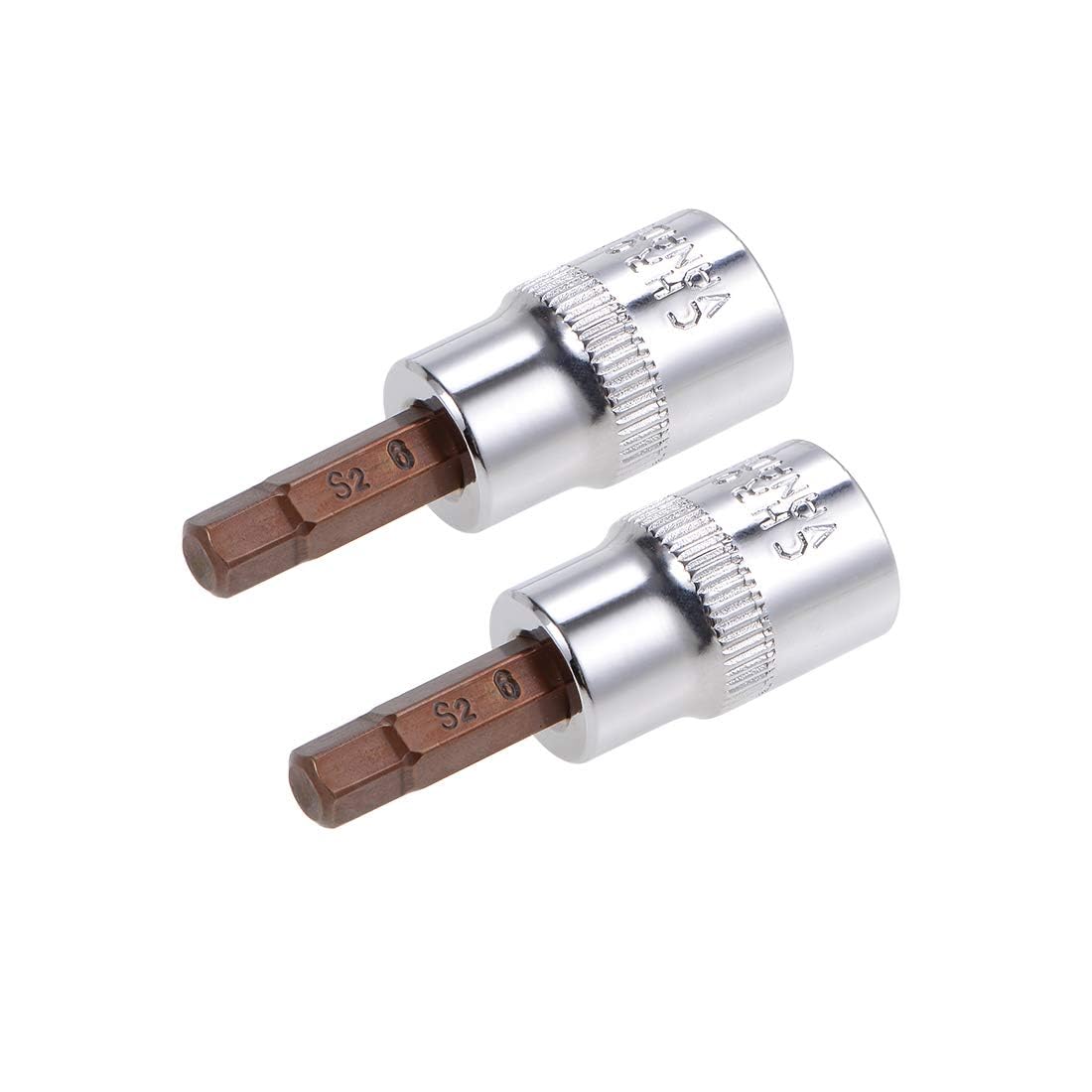 TOP-VIGOR 2Pcs Hex Bit Socket, 3/8" Drive x H6 (4mm) Allen Key Socket, Premium S2 Steel Bits, Hex Bit with 38mm Length for Torque Wrench, Ratchet Wrench, Impact Power Drills, Slide Bar
