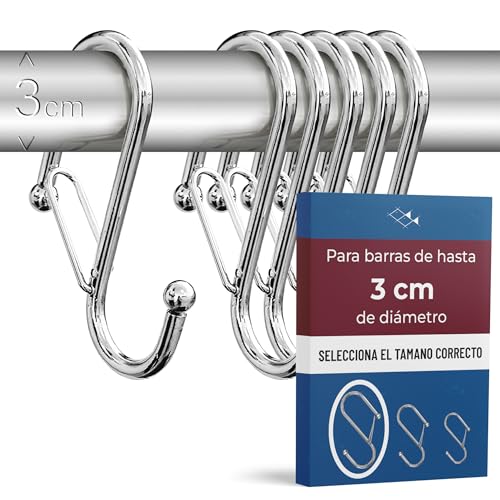 La Mejor Selección de Sistemas de almacenaje - 5 favoritos. 37 6 Ganchos en Forma de S con Sistema Anticaída. Modelo ROYAL. Ayuda en la organización y almacenaje del hogar. (Plateado, G (barras 3cm diametro))