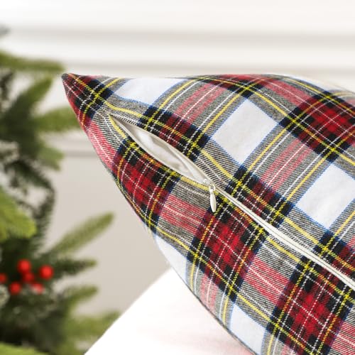 JOTOM Set of 2 Classic Plaids Cushion Covers 40x60 cm Christmas Scottish Tartan Plaid Soft Solid Decorative Throw Pillow Covers Home Decor Outdoor Cushion Case for Sofa Bedroom (Red White) - Image 2
