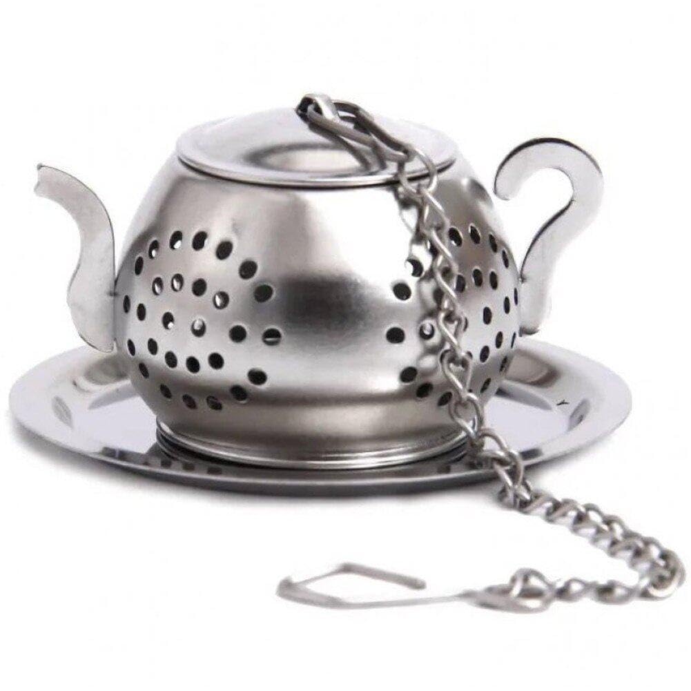 Hrippy Silver Stainless Steel Tea Infuser Teapot Shape Filter Tea Strainer Mini Tea Ball With Lid And Chain Tea Infusers For Loose Leaf Tea