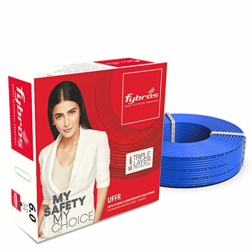 Image of Fybros ULTRA FLEXIBLE FR PVC Insulated 6 Sq Mm Wire | UFFR Blue Copper Wires & Cables| Cables For wiring | 6 Sq Mm Blue wire 90 meter| Industrial Wire Cable| Electrical Wire