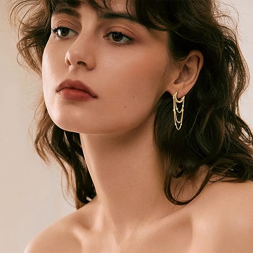 Ritach Golden Chain Earrings for Women Hypoallergenic Lightweight Golden Chain Hoop Huggie Dangle Tassel Earrings for Gifts4