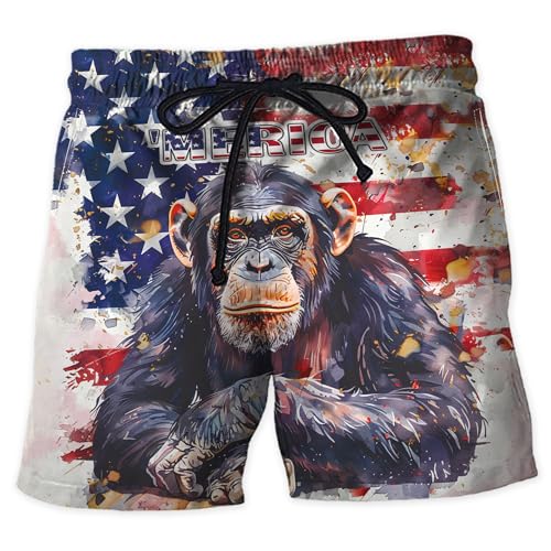 4th of July Men's Swim Trunks - Animal Lovers Hawaiian Shorts for Men, Men's Summer Bathing Shorts Set 41